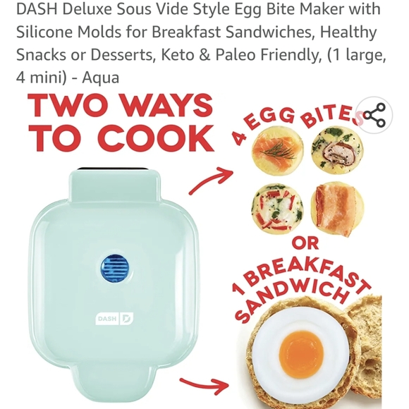 DASH Deluxe Sous Vide Style Egg Bite Maker with Silicone Molds AQUA - Picture 11 of 15
